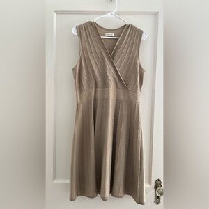 Calvin Klein Gold Sleeveless V-Neck Knit Midi Dress